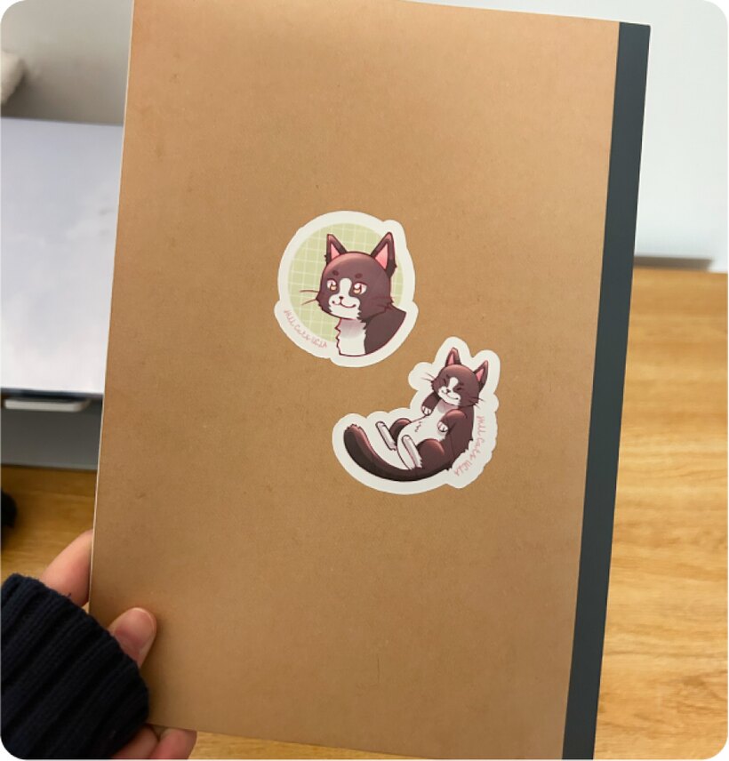 Cat stickers on a kraft notebook