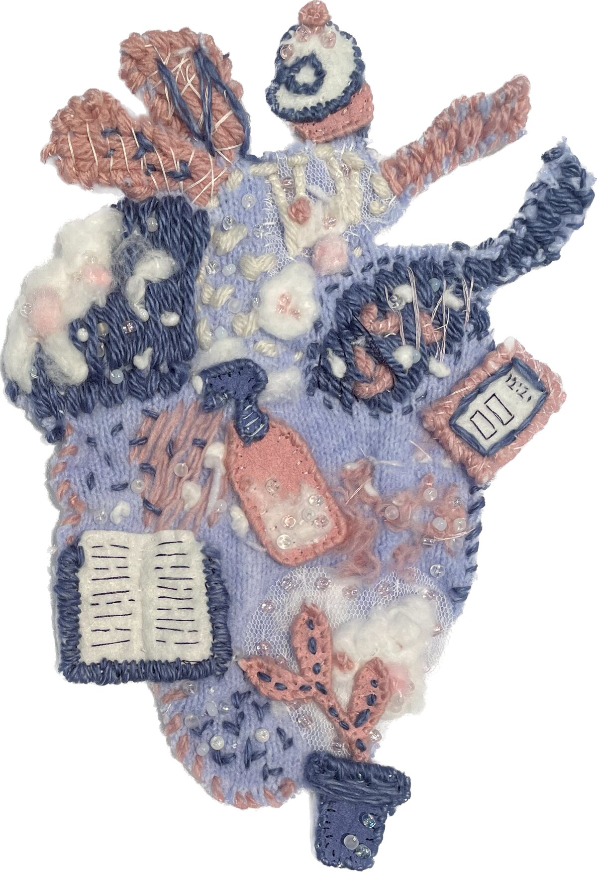 Hyperfixations textile piece shaped like a heart