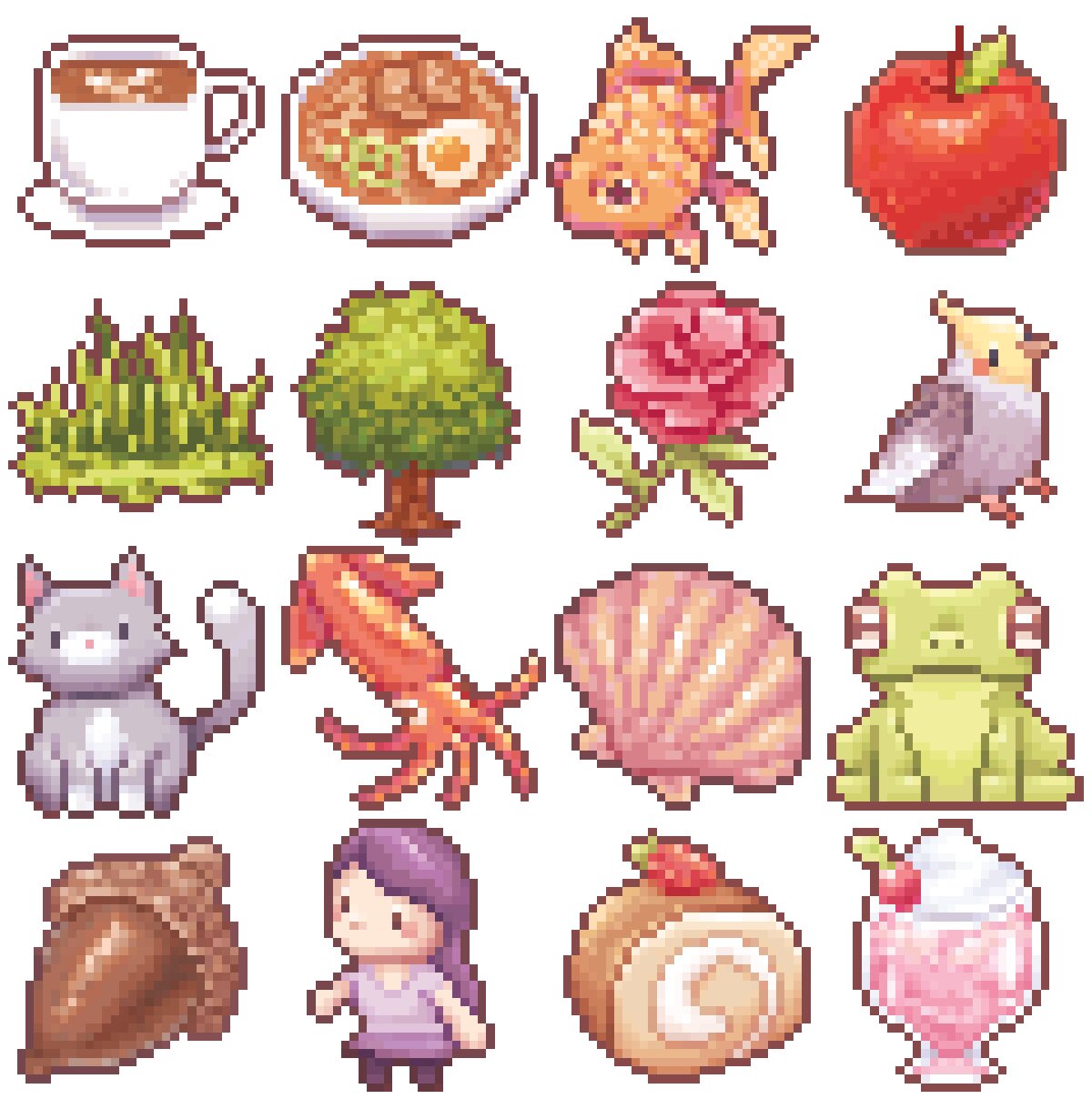 Pixel Spread — grid of pixel art objects