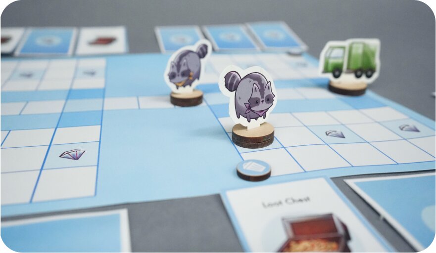 Dumpster Diving board game in play