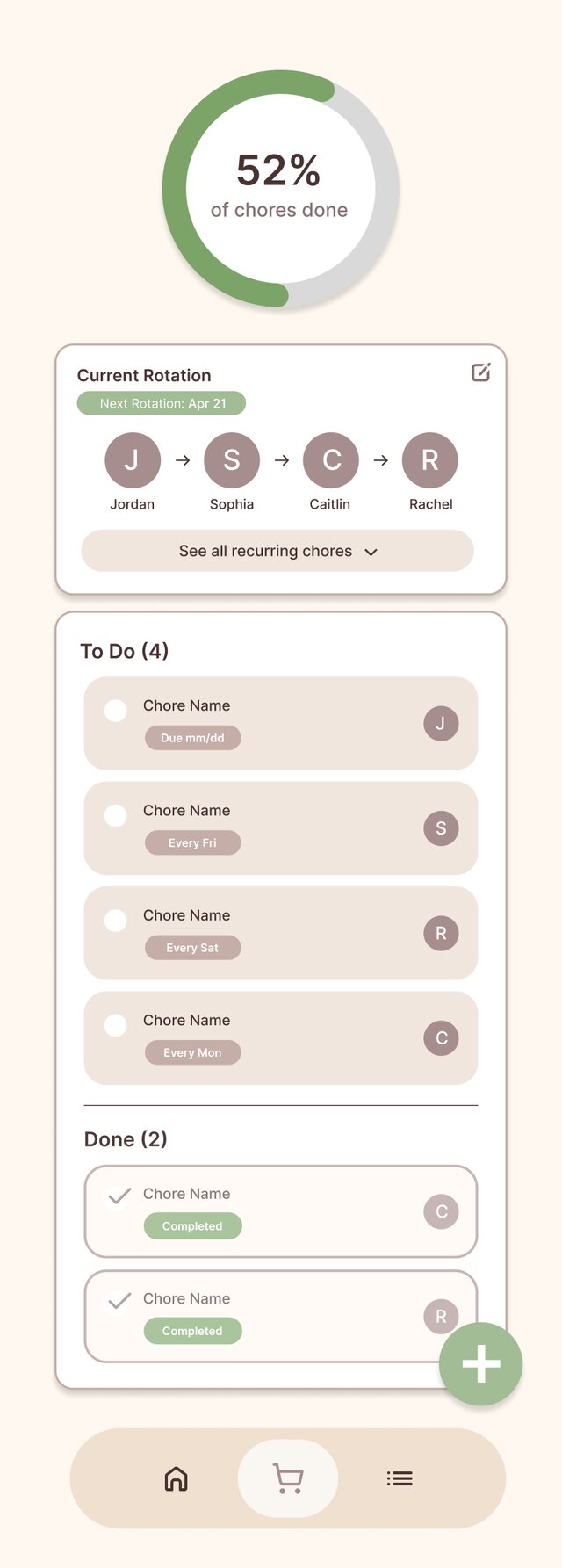 Main chore tracker in the pastel color test