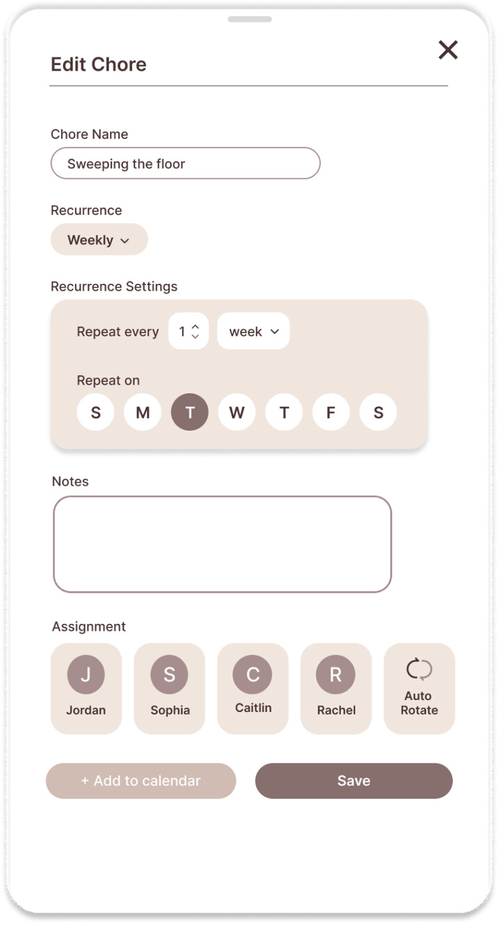 Edit chore screen in the pastel color test