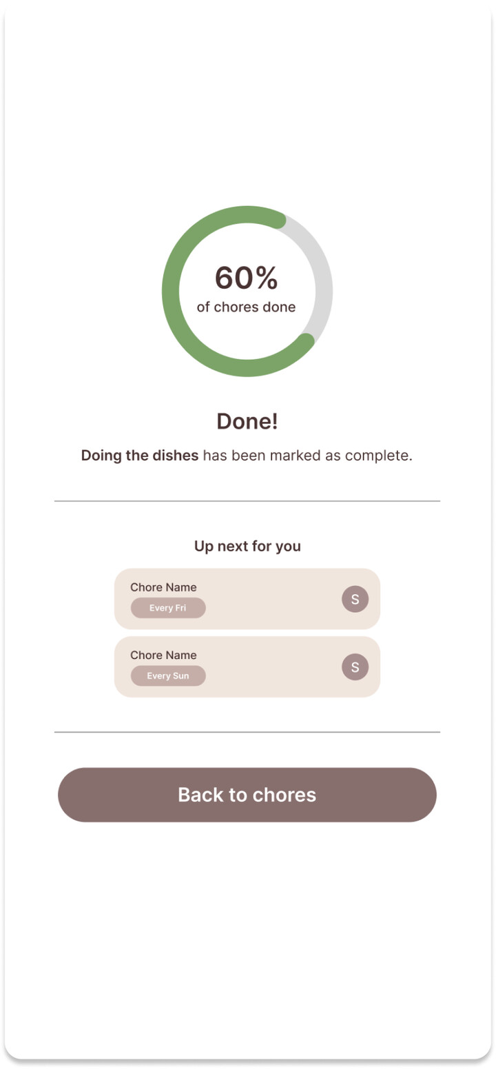 Chore completion screen in the pastel color test