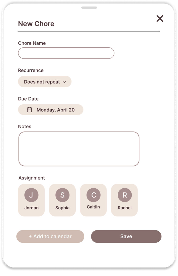 New chore screen in the pastel color test