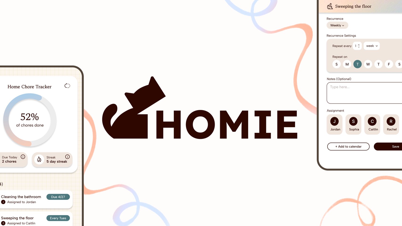 Homie app logo with phone screens on a cream background