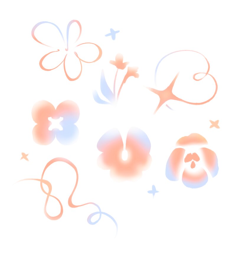 Gradient flower and sparkle illustrations
