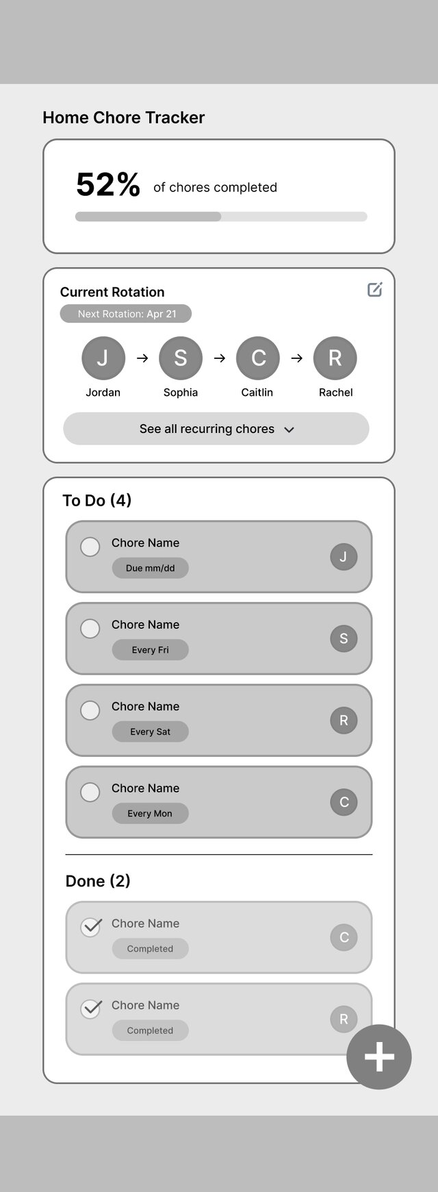 Main chore tracker lo-fi screen