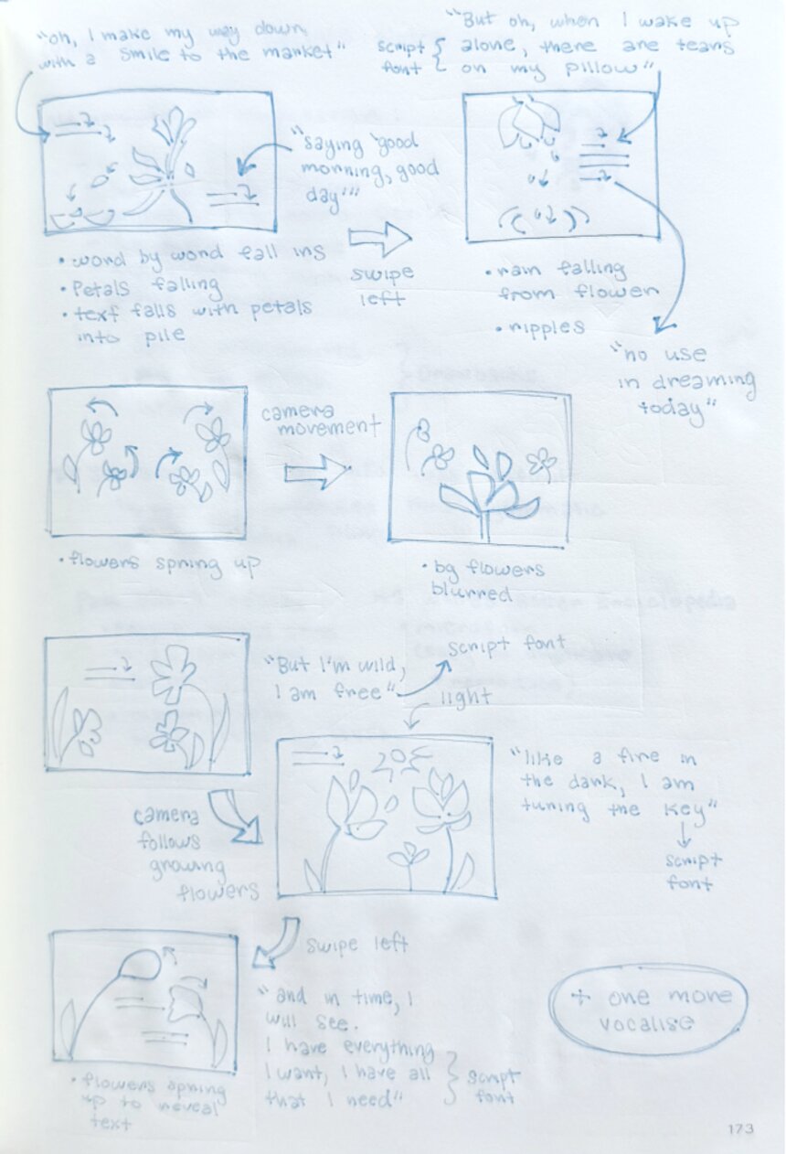 Hand-drawn storyboard page two with scene thumbnails