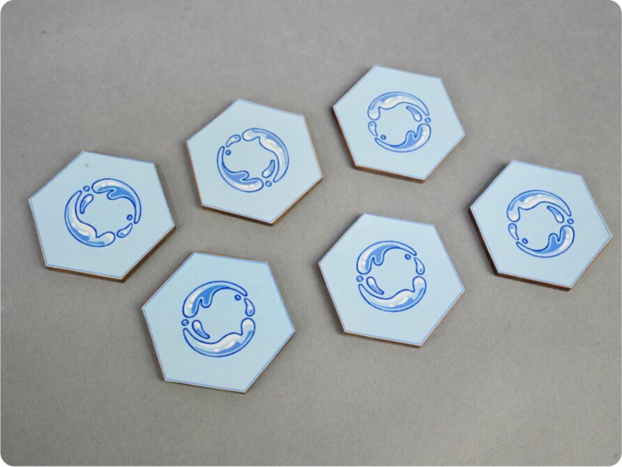 Six water hex tiles
